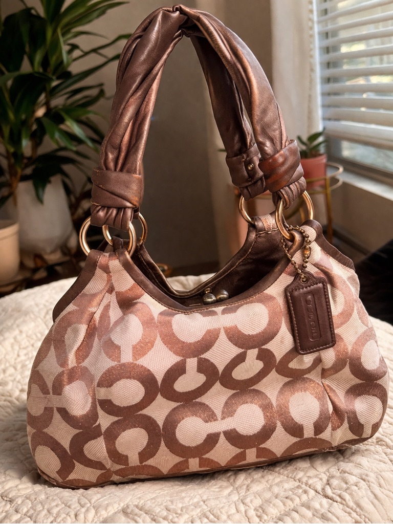 Coach Parker Hobo In Rose Gold- Signature Canvas & Leather (Rare Little Baby!)